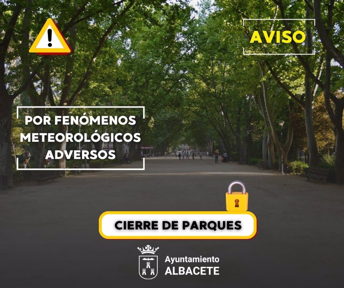 Albacete cierra los parques ante el aviso naranja por tormentas y recomienda precaución a los ciudadanos