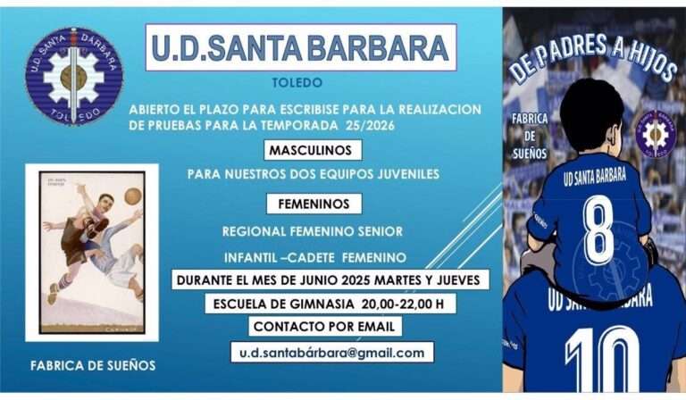 La UD Santa Bárbara de Toledo hará pruebas para sus equipos femeninos los martes y jueves del mes de junio