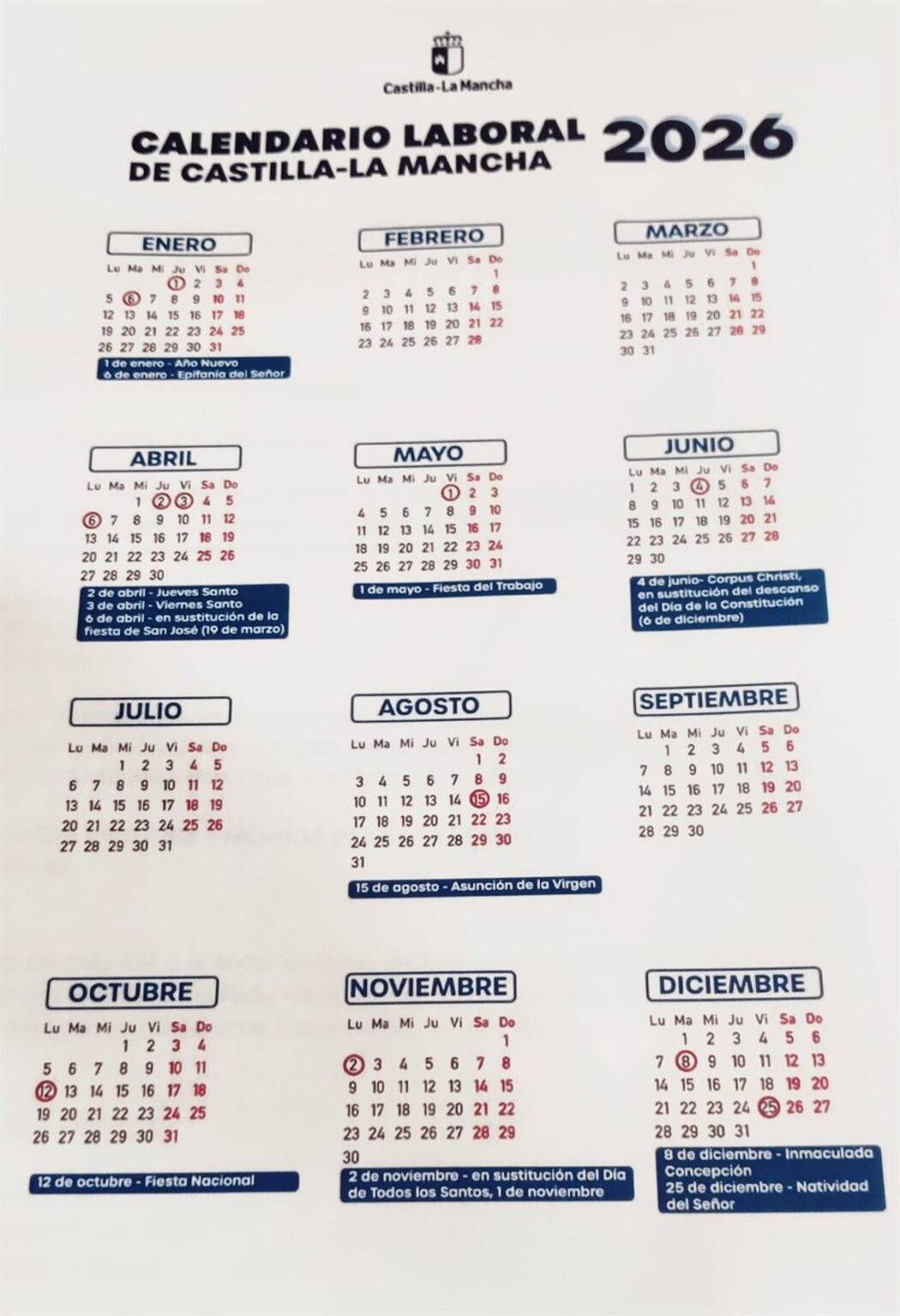 VÍDEO: Castilla-La Mancha aprueba su calendario laboral para 2026, que comprende doce días festivos