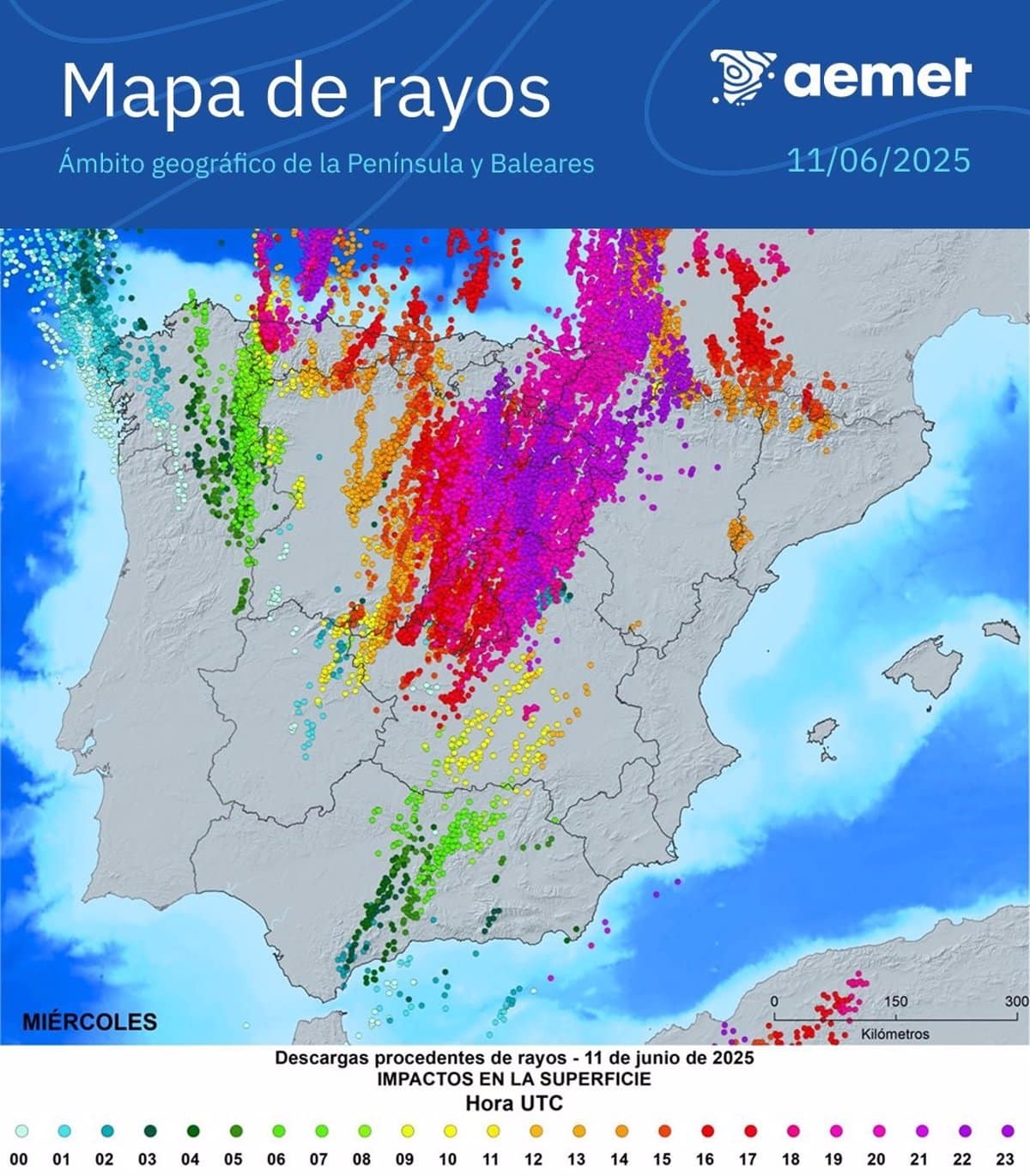 Cinco de las nueve provincias de CyL, entre las diez que registraron más rayos en la jornada del miércoles