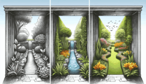 Los propietarios de este jardín estrecho y alargado supieron transformarlo de forma espectacular distribuyéndolo en tres ambientes
