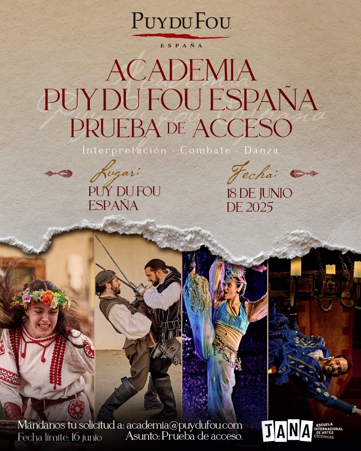 Puy du Fou España lanza la III edición de su Academia de formación artística en colaboración con JANA Producciones