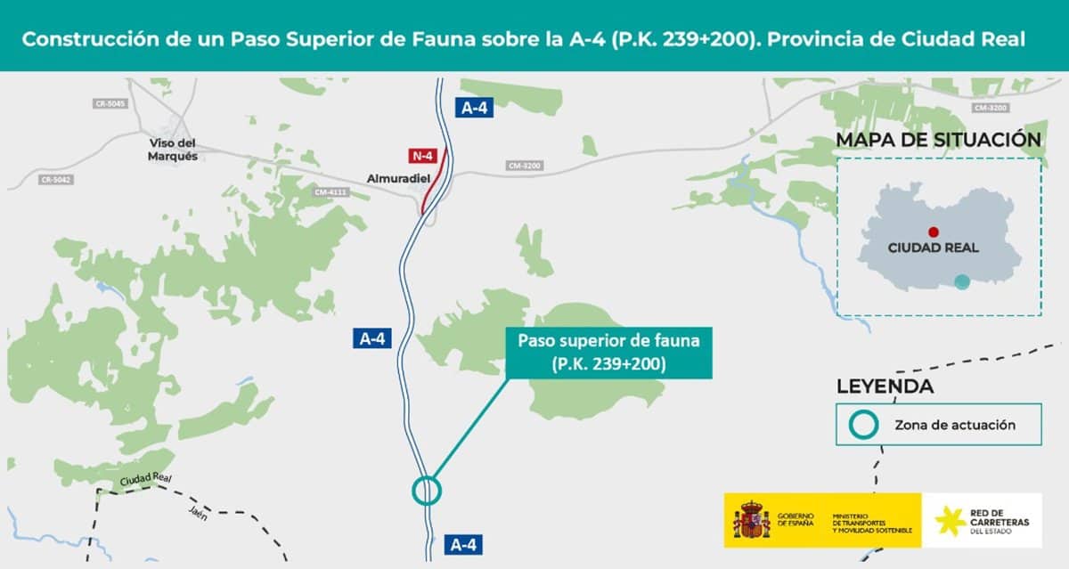 Transportes aprueba el proyecto para construir un paso superior para fauna en la A-4 en Almuradiel