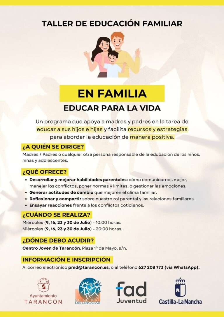 Abierto el plazo del taller de educación familiar 'En Familia', que arranca este miércoles en Tarancón