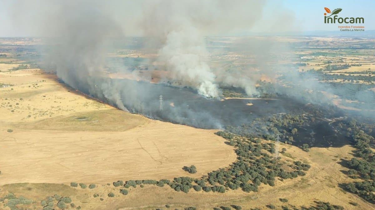 Un incendio forestal en Calera y Chozas (Toledo) provoca el corte de la carretera CM-4130