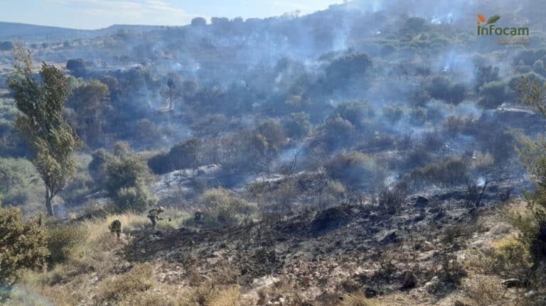 Continúan las labores de extinción del incendio declarado este viernes en Loranca de Tajuña