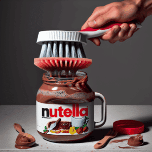 No lo sabía, pero con un bote de Nutella reutilizado y una esponja, puedo hacer este práctico friega platos para la cocina