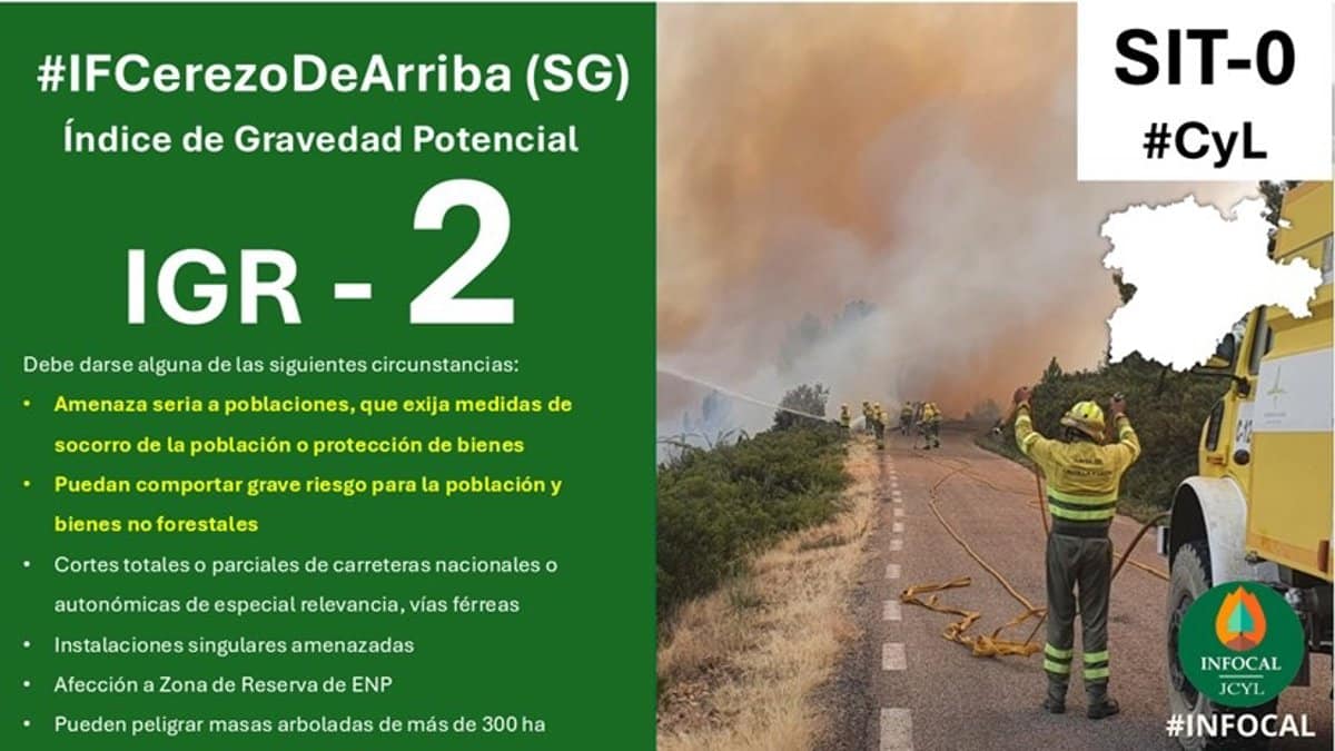 El incendio de Peñalba salta a Castilla y León y provoca un fuego de gravedad 2 en Cerezo de Arriba (Segovia)