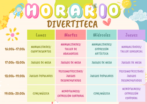 Horario Escolar Dibujo Orgánico Ilustrado Arcoiris