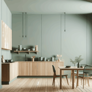 Verde salvia y madera: La fusión perfecta en una cocina abierta