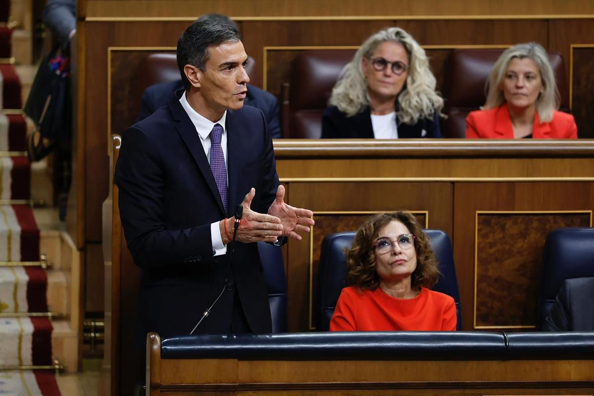 El presidente del Gobierno, Pedro Sánchez, durante su intervención