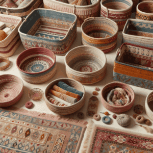 No lo sabía, pero si reutilizas las alfombras viejas que tienes en casa podrás hacer estas preciosas cestas de almacenamiento para el hogar