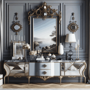 añade una consola, un mueble bajo o espejos"