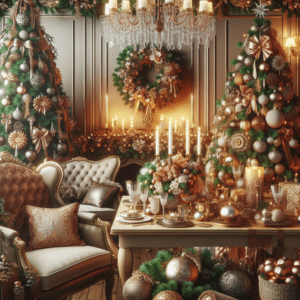 Decoración navideña elegante en salón sofisticado