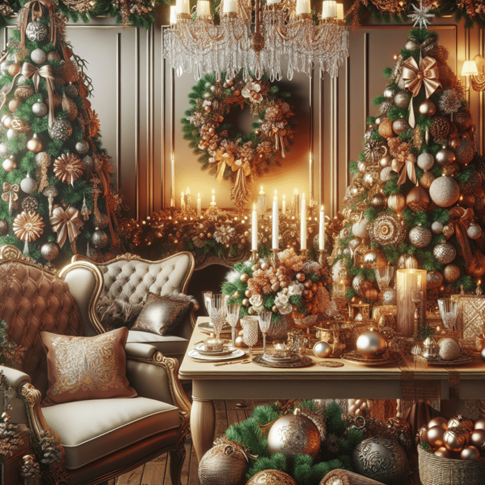 Decoración navideña elegante en salón sofisticado