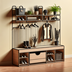 un banco con almacenaje, un zapatero y un perchero por poco más de 300 euros