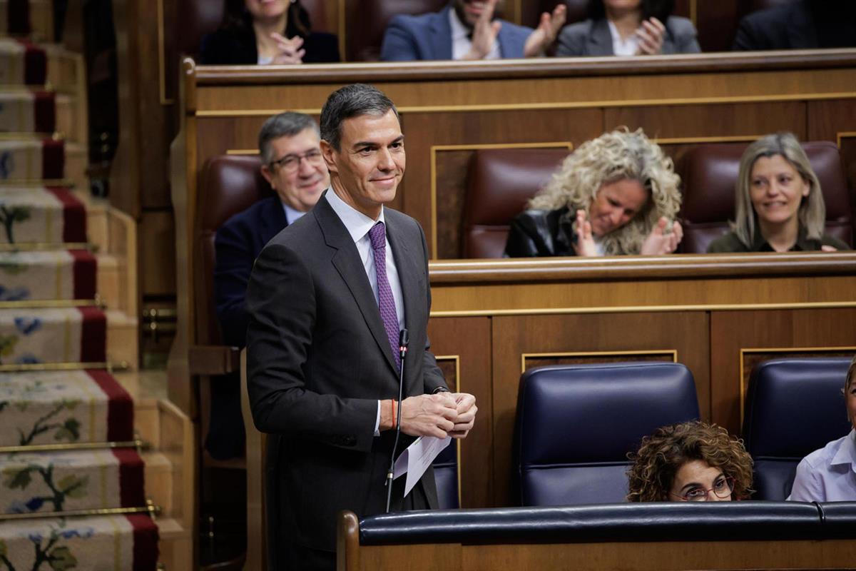 El presidente del Gobierno, Pedro Sánchez, durante una de sus intervenciones en la sesión de control en el Congreso