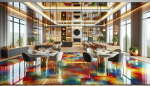 un piso luminoso lleno de color con dos comedores para recibir a amigos y familiares