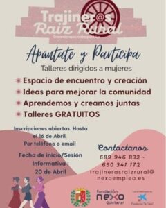 Miguel Esteban abre hasta el 16 de abril la inscripción para los talleres femeninos 'Trajiner@s raíz rural'