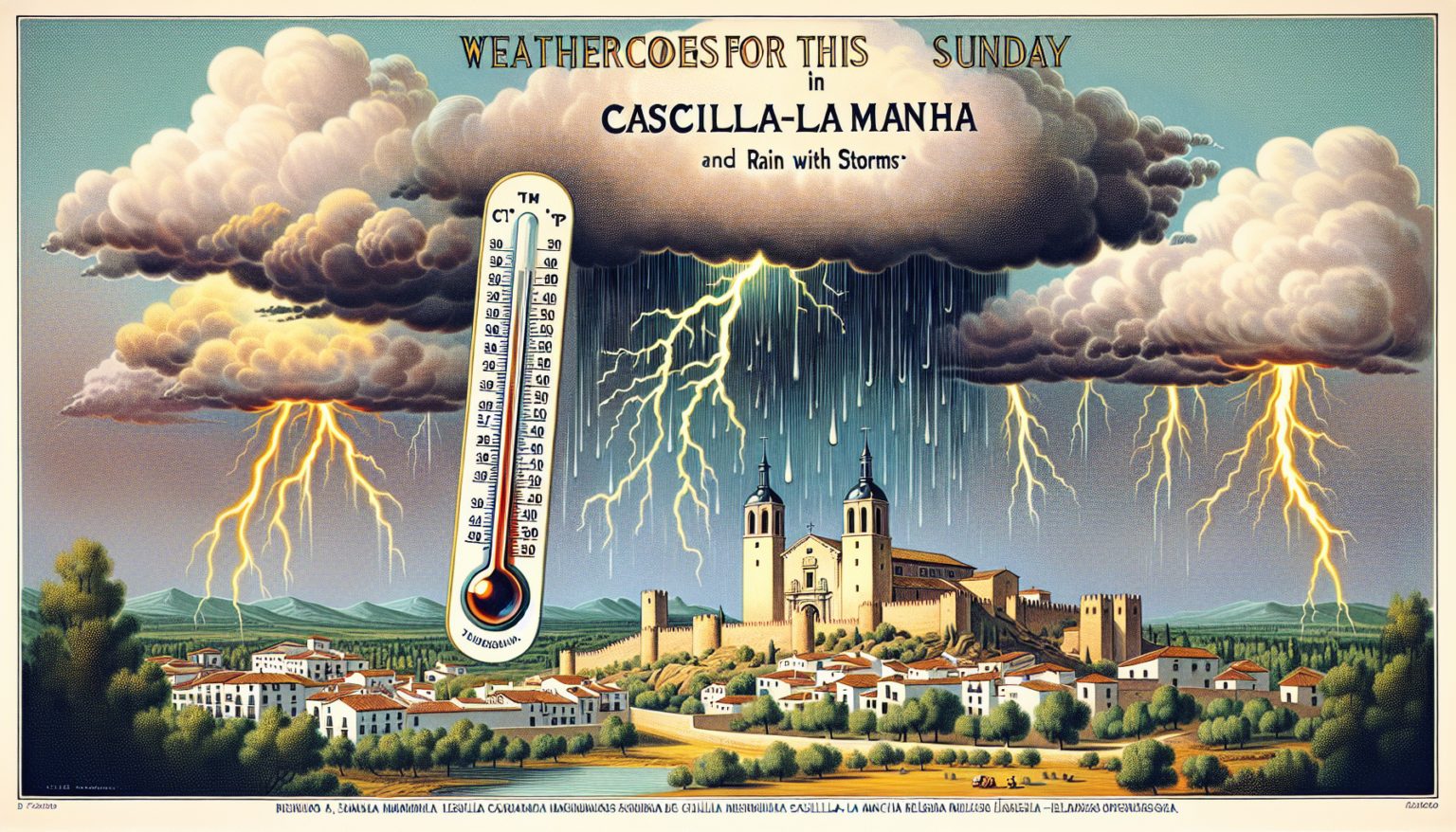 Previsión meteorológica para este domingo en Castilla-La Mancha: caída del termómetro y lluvias y tormentas