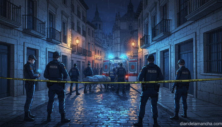 Policia y ambulancia en escena de agresion en centro de Talavera de la Reina Toledo