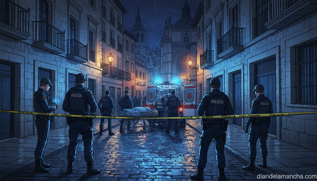 Policia y ambulancia en escena de agresion en centro de Talavera de la Reina Toledo