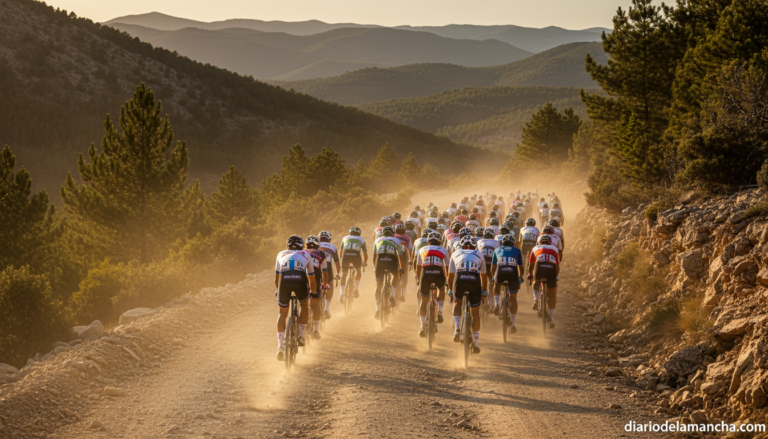 Pelotón de ciclistas en una pista de gravel en la Sierra de Alcaraz