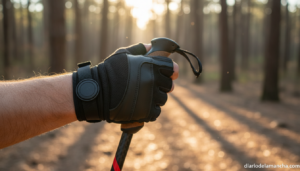 Detalle de la correa-guante característica de los bastones de marcha nórdica