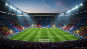 Estadio iluminado al atardecer antes del Manchester City contra Real Madrid de Champions League en Movistar Plus+