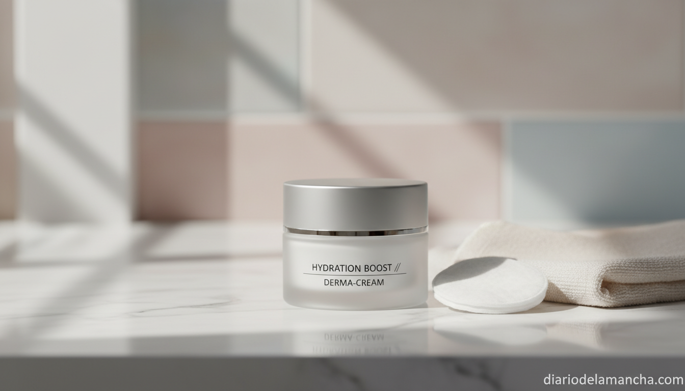 Crema facial hidratante para piel atópica sobre encimera de mármol