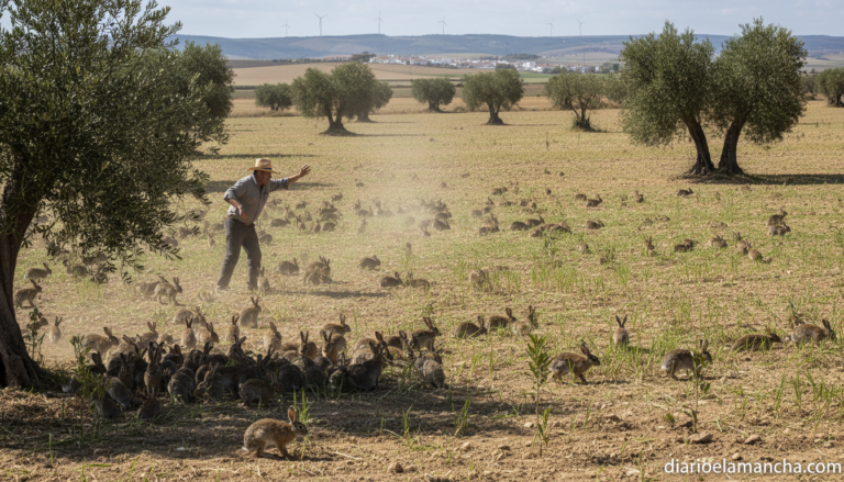 Conejos en campo de cultivo provincia Ciudad Real danos agricultura