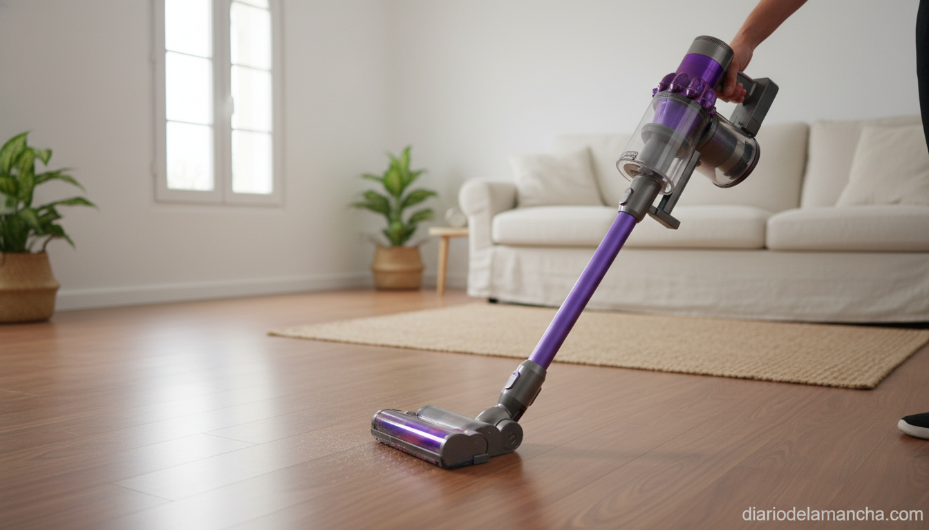 Aspiradora sin cable Dyson V11 Fluffy limpiando suelo de madera en salón