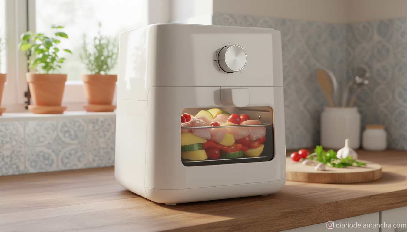 Freidora de aire Cosori con ventana de visualización en una cocina moderna española