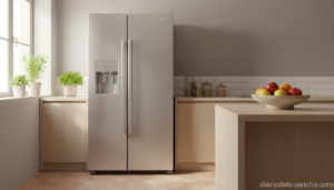 Frigorifico combi de acero inoxidable en cocina moderna espanola por menos de 800 euros