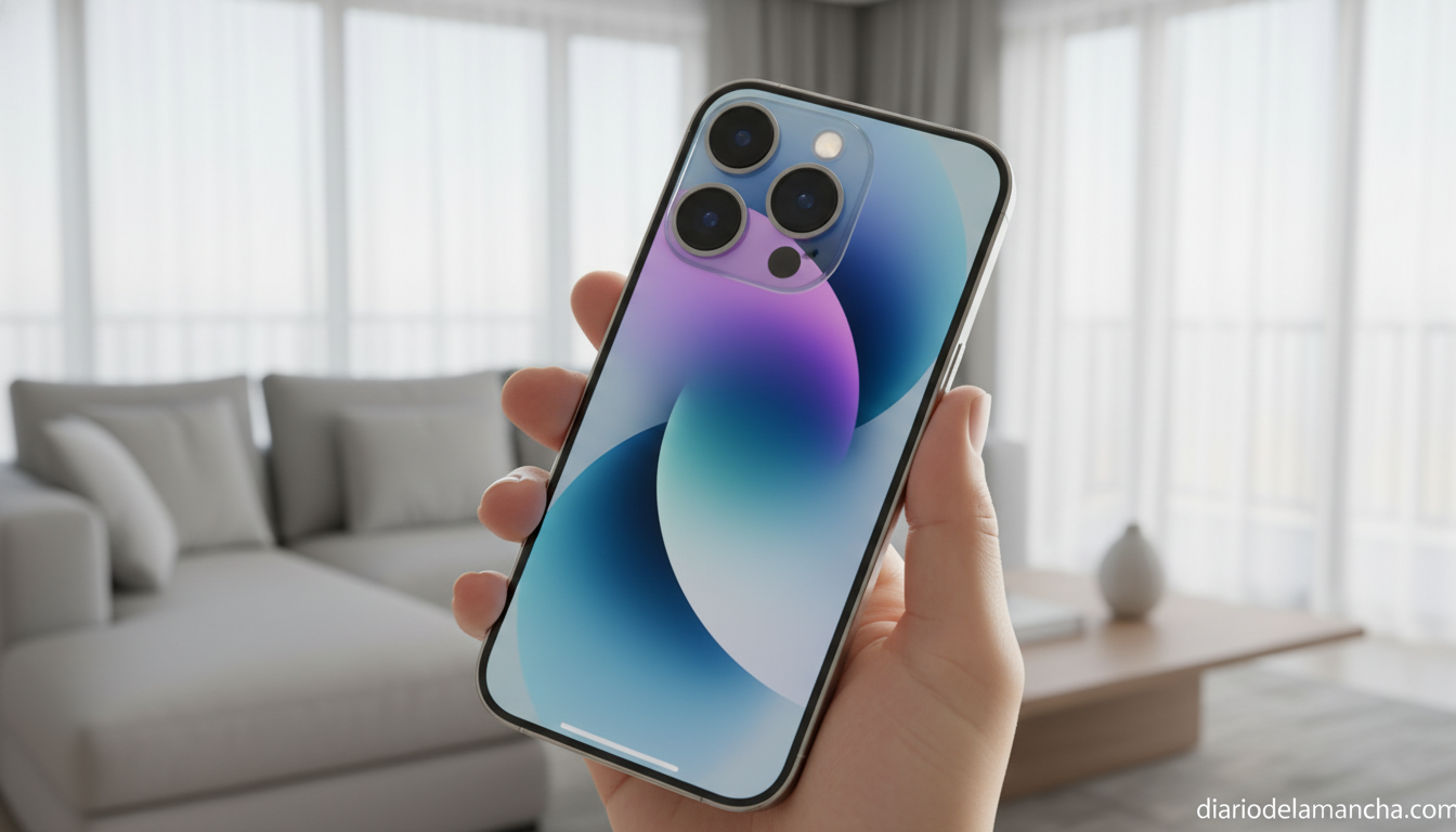 El iPhone 16, el mejor teléfono calidad/precio del momento, ahora en oferta exclusiva en AliExpress. 1 iPhone 16 en la mano mostrando pantalla y camaras en salon moderno