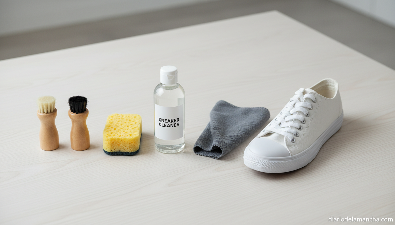 Kit de limpieza para zapatillas con cepillos, esponja y solucion limpiadora