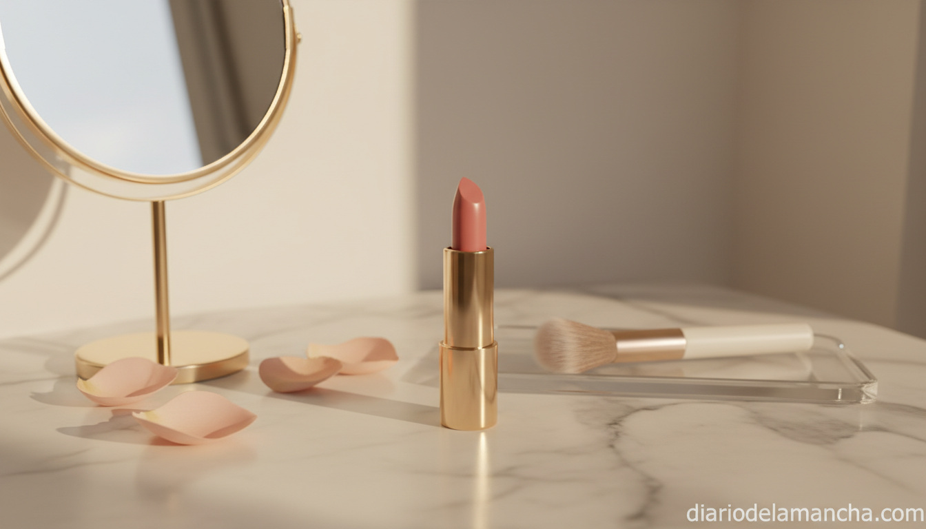 Hidratación intensa que perdura 12 horas: Descubre el secreto de una piel suave y radiante 1 Labial nude rosado 3INA The Longwear Lipstick 503 sobre tocador de mármol
