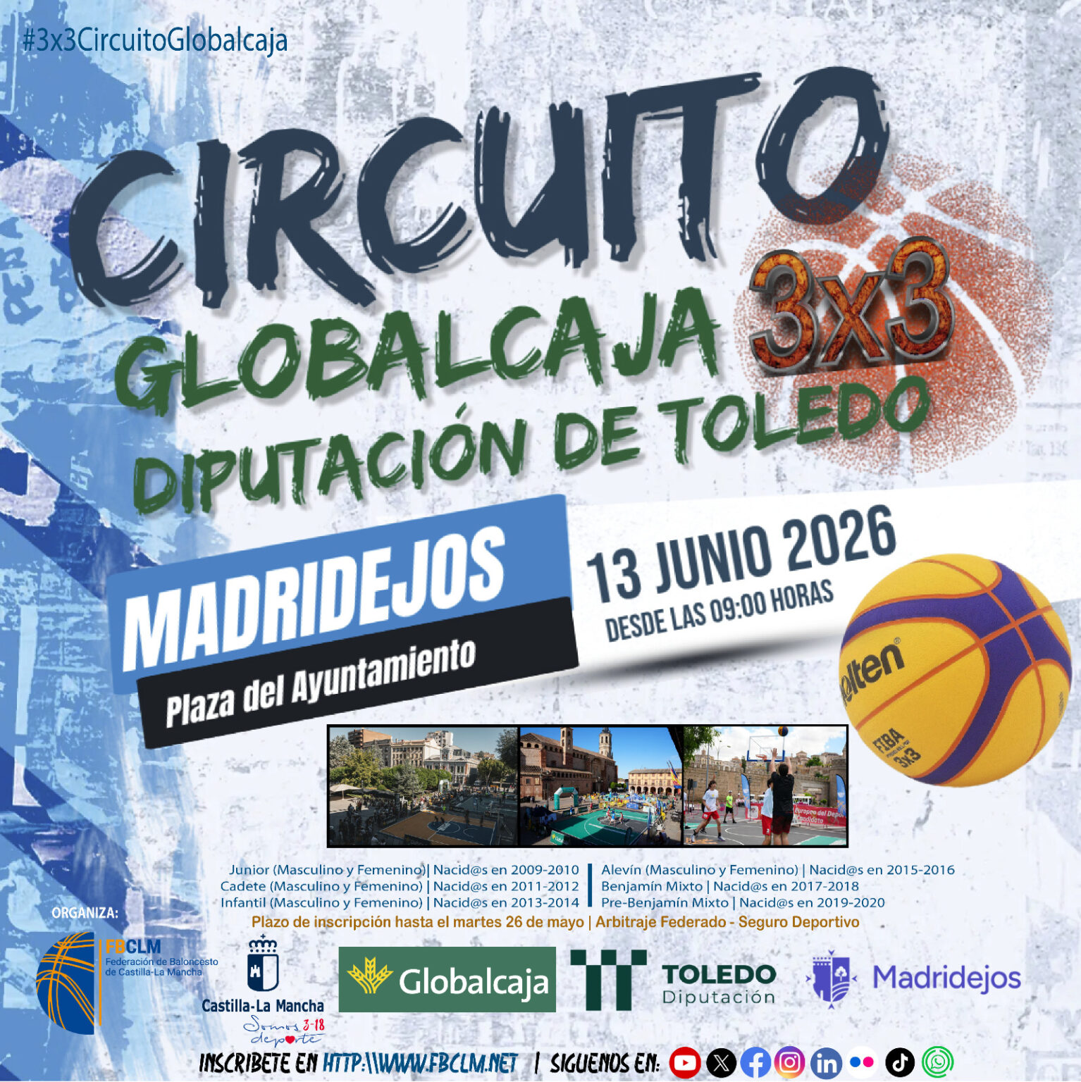 Cartel oficial de la 3ª parada del Circuito 3x3 Globalcaja 2026 en Madridejos