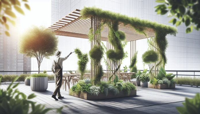 una jardinera con celosía de diseño moderno, ideal para plantas trepadoras