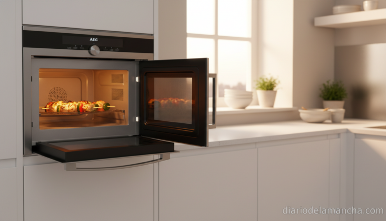 Microondas con grill AEG semiintegrado diseño de horno en cocina moderna