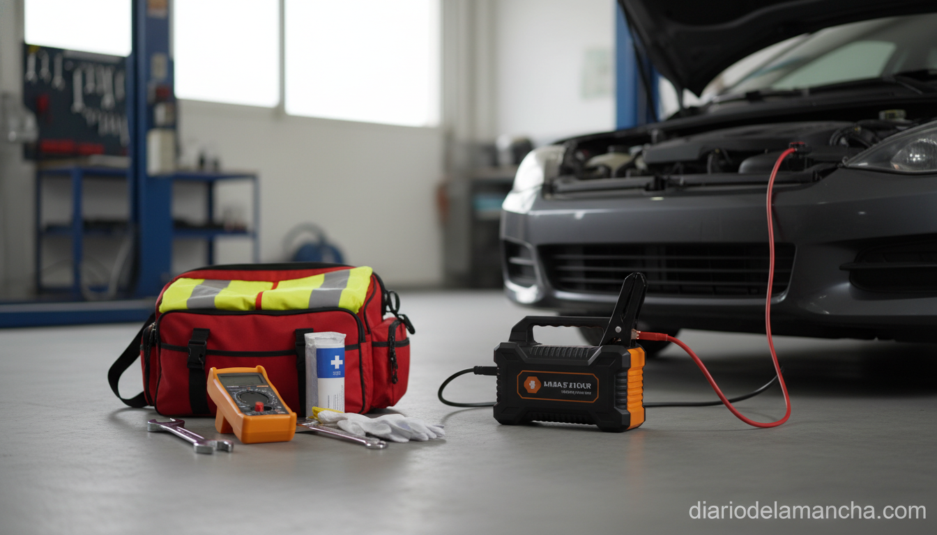 Arrancador de batería portátil para coche junto al motor