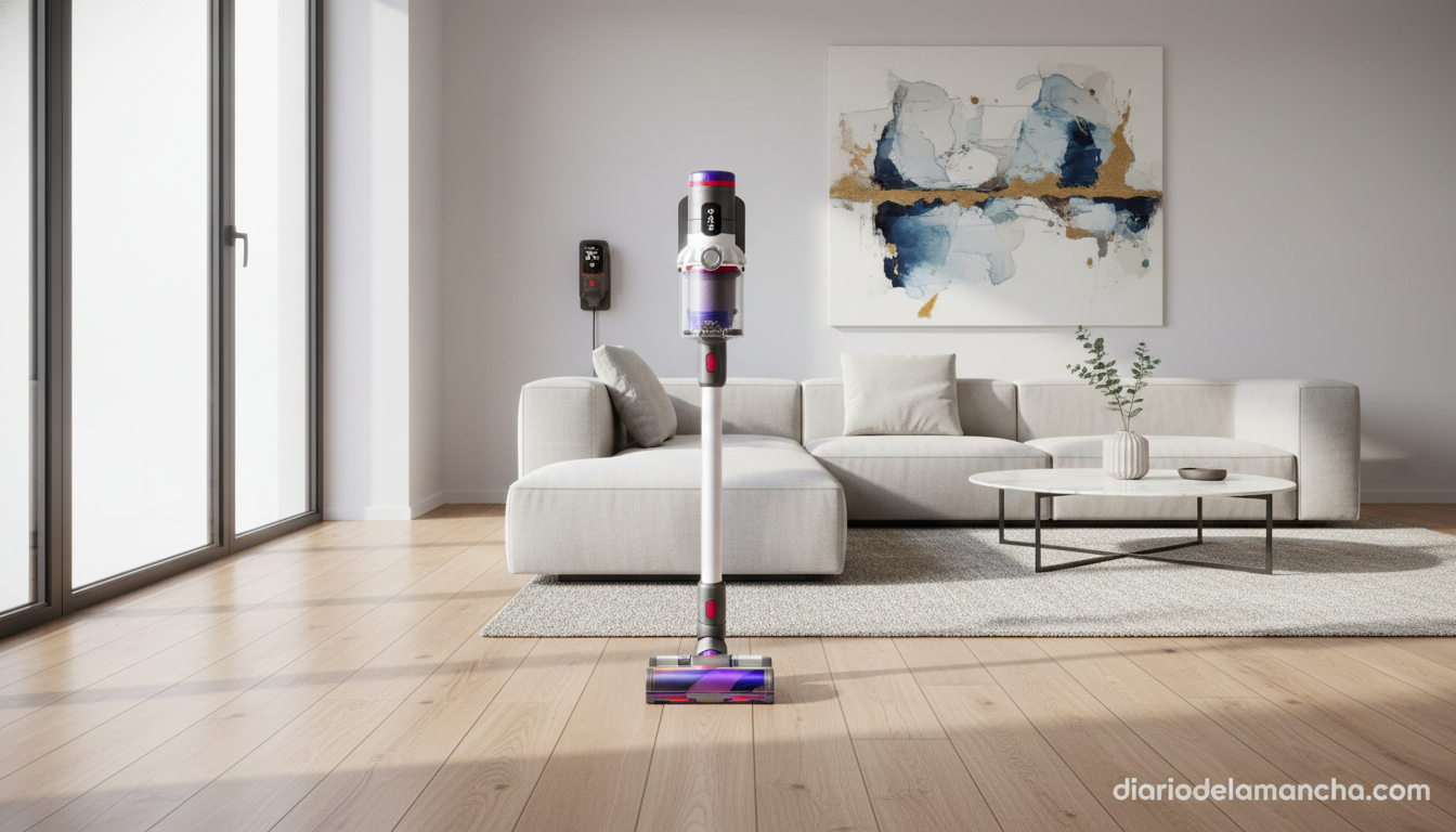 Dyson reduce drásticamente el precio de su aspiradora estrella: de casi 700€ a menos de 340€ 1 Aspiradora Dyson V8 sin cable en salón moderno