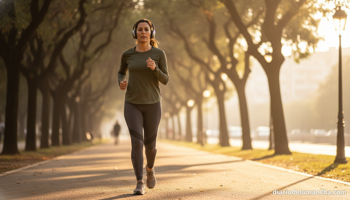 Corredor entrenando al aire libre con auriculares deportivos inalámbricos de conducción ósea