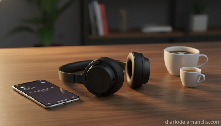 Auriculares de diadema JBL Tune 760 inalámbricos sobre escritorio de trabajo