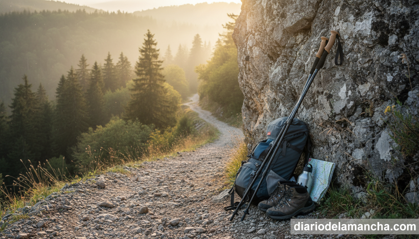 Analizamos los más destacados bastones para senderismo en nuestra última comparativa 1 Bastones de trekking en sendero de montaña con bosque