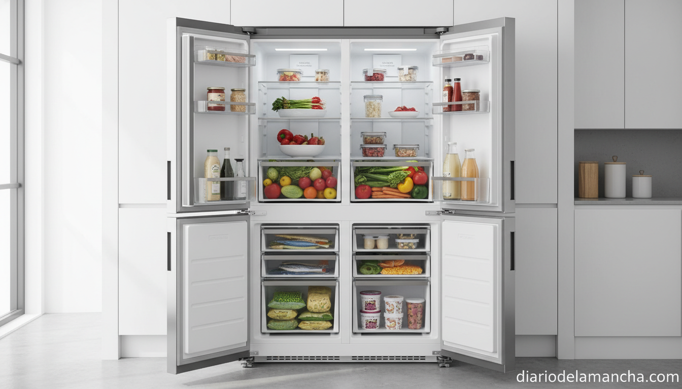 Cecotec revoluciona: su modelo híbrido de congelador y frigorífico de 418 litros, ligero y accesible en precio 1 Frigorífico congelador Cecotec 418 litros en cocina moderna
