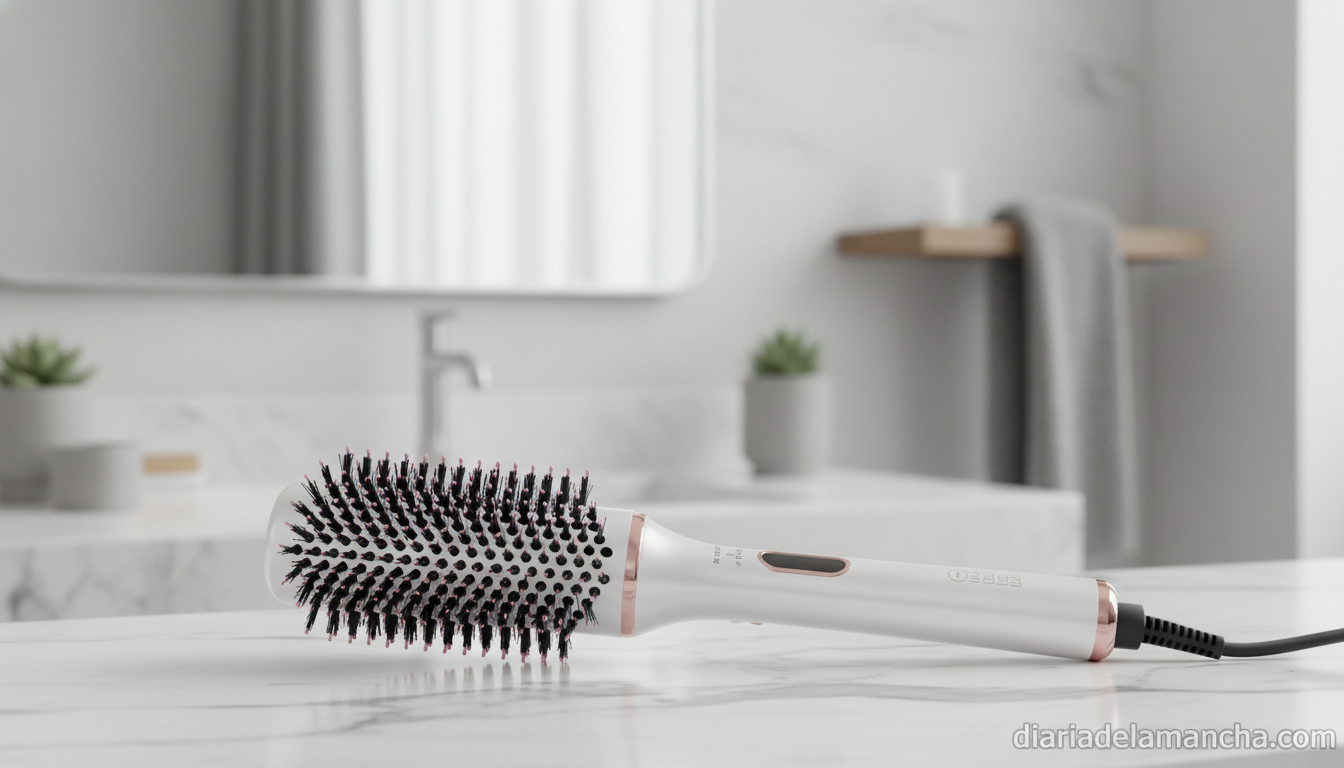 Cepillo alisador secador BaByliss sobre encimera de baño