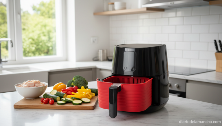 Cesta de silicona Lékué para freidora de aire en cocina moderna