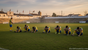 Jugadores del CF La Solana tras consumarse el descenso a Preferente