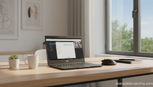Chromebook Acer abierto en escritorio de oficina en casa